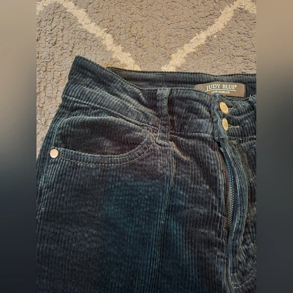 Judy Blue Corduroy Pants Women Sz 5/27 Wide Leg High Rise Emerald Green Stretch - Picture 5 of 12